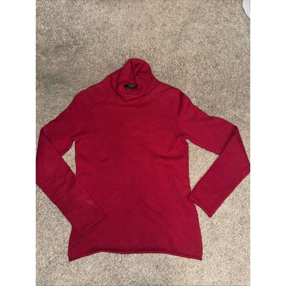 Ann Taylor Women's Bright Red Mock Turtle Neck Cashmere Sweater Size Small
